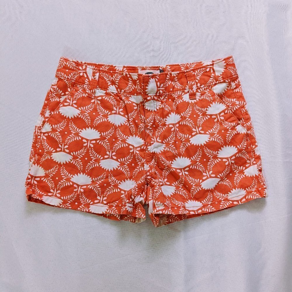 Old Navy Coral & White Floral Print Chino Shorts Girls Size 12